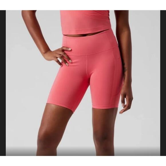 Athleta Ultimate Stash II 7” Short Coral Pink Size‎ Small Side Pocket Athletic - Picture 1 of 8